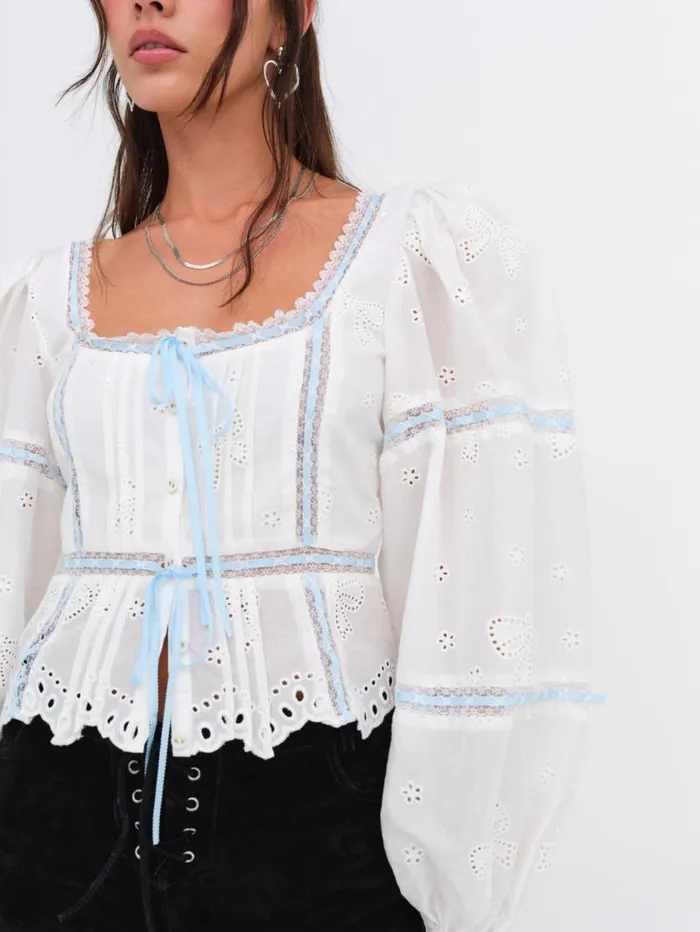 For Love and Lemons Tops Rowan Eyelet Top Blue 8211 Women For Love and Lemons Tops Rowan Eyelet Top Blue 8211 Women