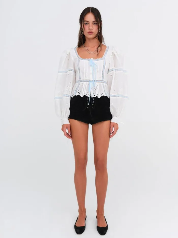 For Love and Lemons Tops Rowan Eyelet Top Blue 8211 Women For Love and Lemons Tops Rowan Eyelet Top Blue 8211 Women