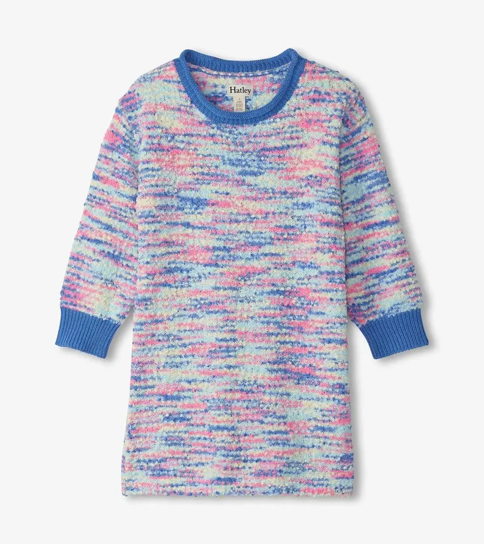 Girls Blue Boucle Sweater Dress Hatley