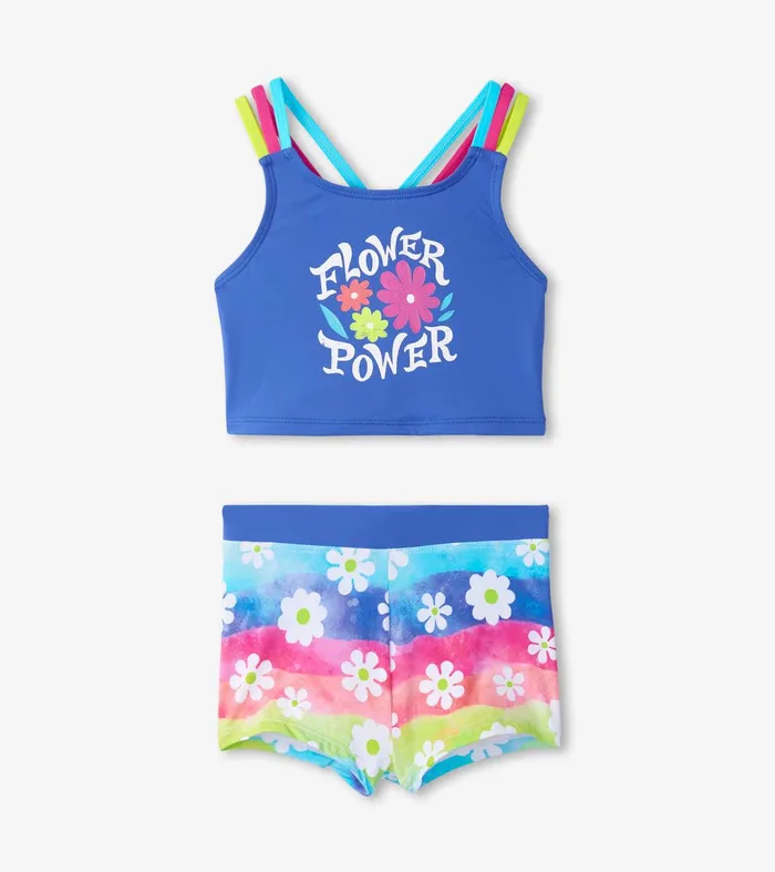 Girls Rainbow Flower TwoPiece Crop Top Bikini Set Hatley