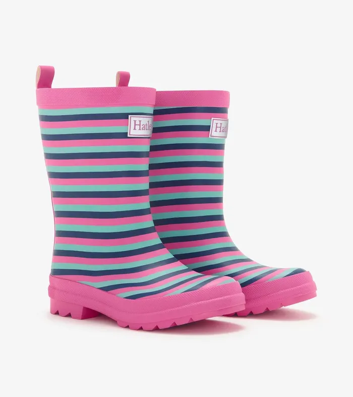 Girls Rose Violet Stripes Matte Rain Boots Hatley