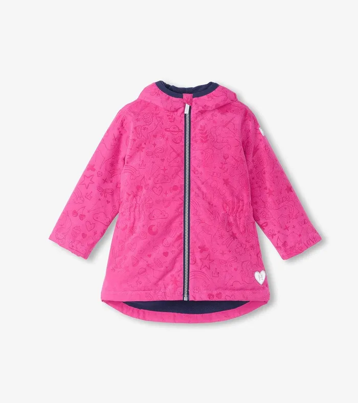 Girls Unicorn Doodle ZipUp Lightweight Rain Jacket Hatley