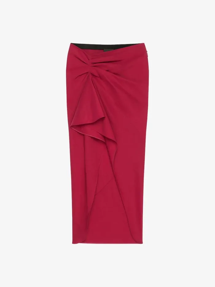 Givenchy Asymmetric Draped Skirt In Linen And Silk Red Cherry Women Skirts