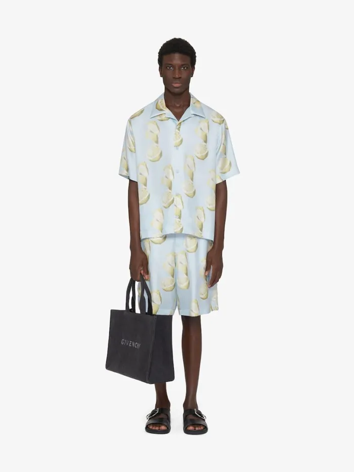 Givenchy Bermuda Shorts In Silk With Lemon Print Blueyellow Men Pants and Shorts