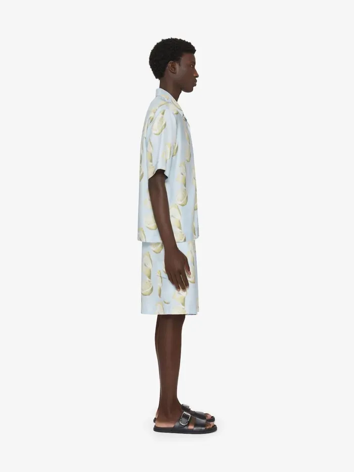 Givenchy Bermuda Shorts In Silk With Lemon Print Blueyellow Men Pants and Shorts
