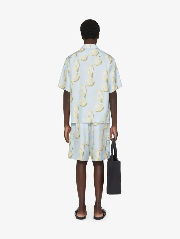 Givenchy Bermuda Shorts In Silk With Lemon Print Blueyellow Men Pants and Shorts