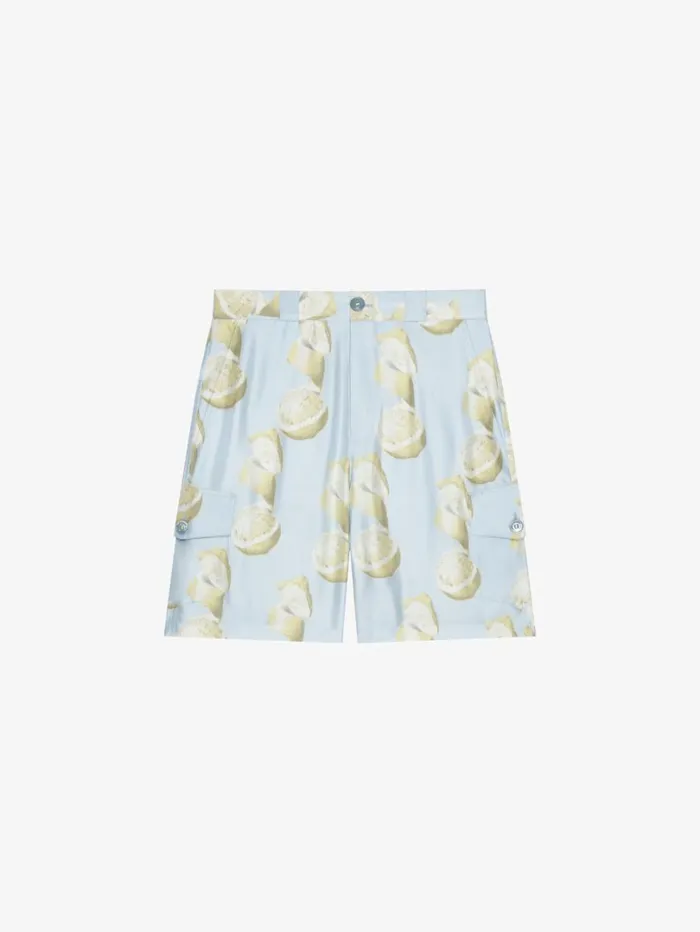 Givenchy Bermuda Shorts In Silk With Lemon Print Blueyellow Men Pants and Shorts