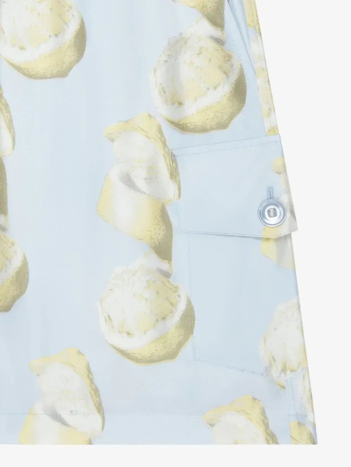 Givenchy Bermuda Shorts In Silk With Lemon Print Blueyellow Men Pants and Shorts