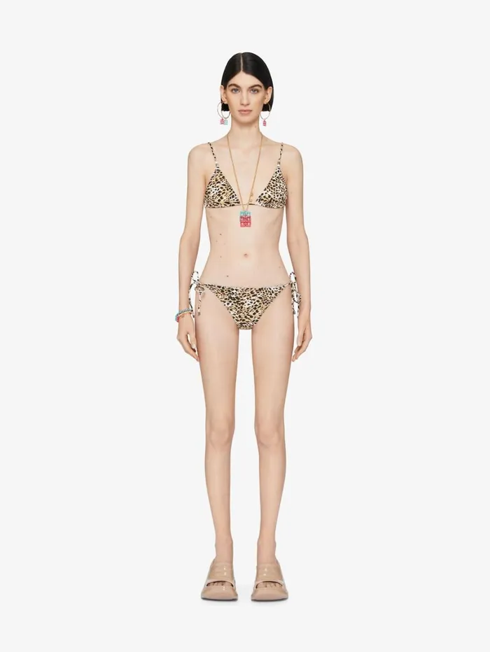 Givenchy Bikini Top With Leopard Print And 4G Detail Beigeblack Women Swimwear