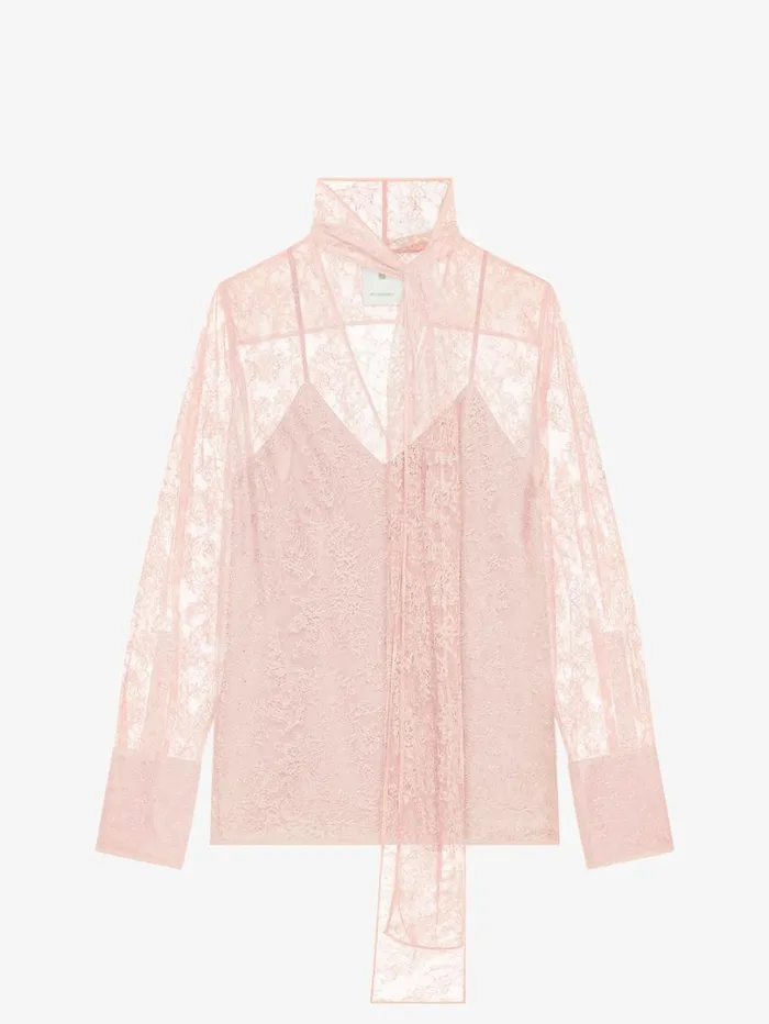 Givenchy Blouse In Lace With Lavalliere Blush Pink Women Tops and Shirts