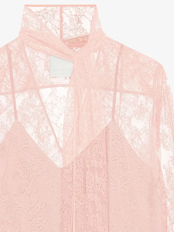 Givenchy Blouse In Lace With Lavalliere Blush Pink Women Tops and Shirts Givenchy Blouse In Lace With Lavalliere Blush Pink Women Tops and Shirts