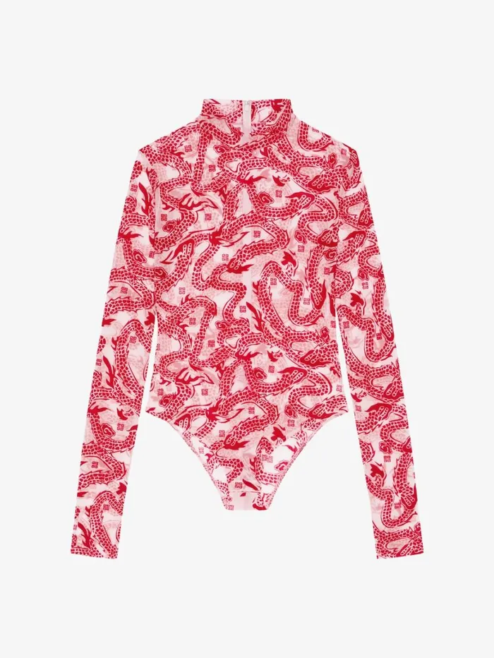 Givenchy Bodysuit In 4G Dragon Tulle Pinkred Women Tops and Shirts