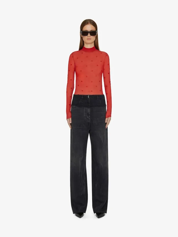 Givenchy Bodysuit In 4G Tulle Red Women Bodysuits and Underwear