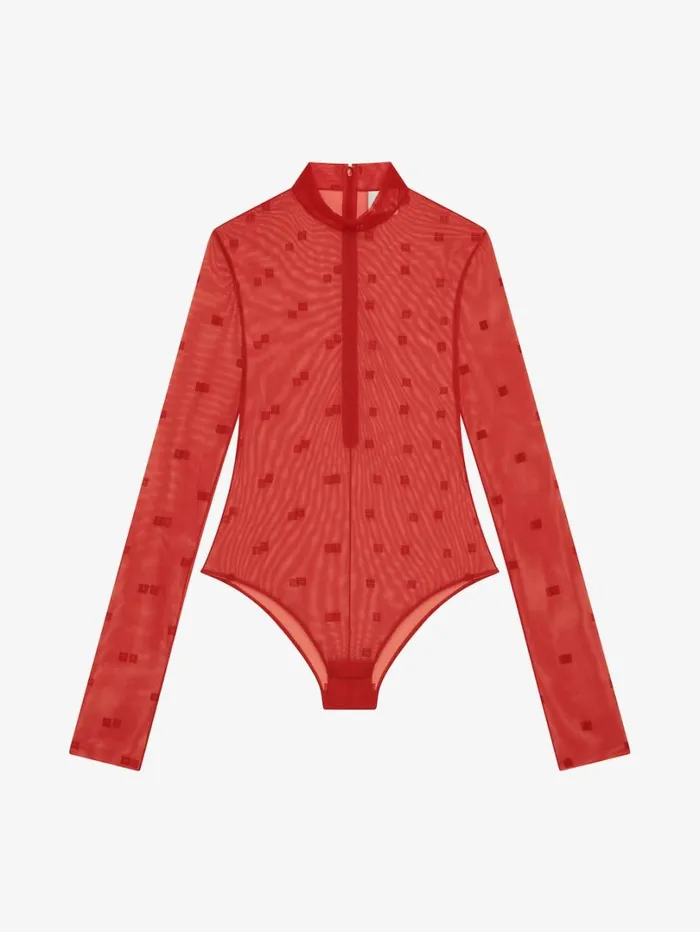 Givenchy Bodysuit In 4G Tulle Red Women Bodysuits and Underwear