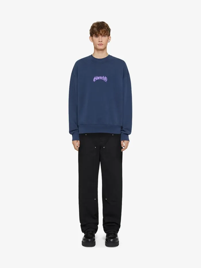 Givenchy Boxy Fit Sweatshirt In Fleece With Reflective Artwork Deep Blue Men Sweatshirts and Hoodies Givenchy Boxy Fit Sweatshirt In Fleece With Reflective Artwork Deep Blue Men Sweatshirts and Hoodies