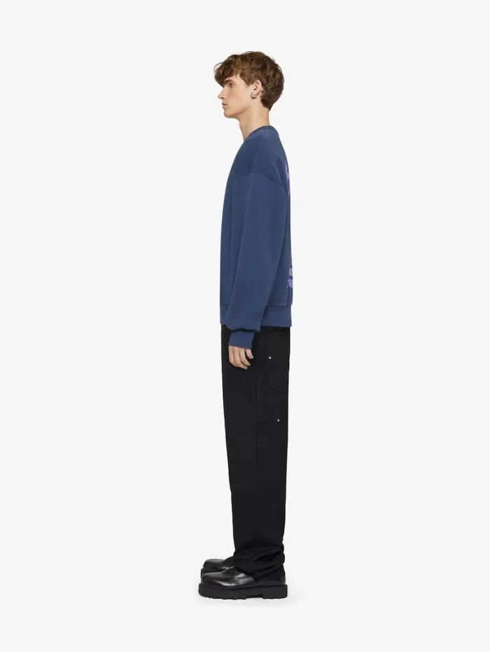Givenchy Boxy Fit Sweatshirt In Fleece With Reflective Artwork Deep Blue Men Sweatshirts and Hoodies Givenchy Boxy Fit Sweatshirt In Fleece With Reflective Artwork Deep Blue Men Sweatshirts and Hoodies
