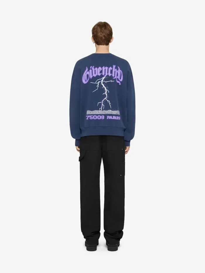 Givenchy Boxy Fit Sweatshirt In Fleece With Reflective Artwork Deep Blue Men Sweatshirts and Hoodies Givenchy Boxy Fit Sweatshirt In Fleece With Reflective Artwork Deep Blue Men Sweatshirts and Hoodies