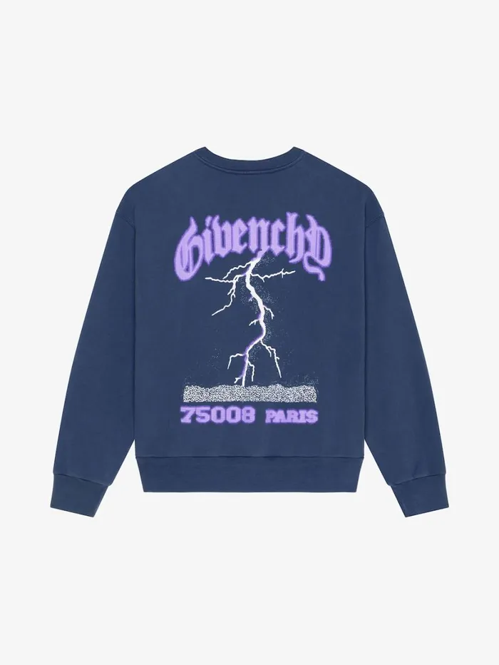Givenchy Boxy Fit Sweatshirt In Fleece With Reflective Artwork Deep Blue Men Sweatshirts and Hoodies Givenchy Boxy Fit Sweatshirt In Fleece With Reflective Artwork Deep Blue Men Sweatshirts and Hoodies