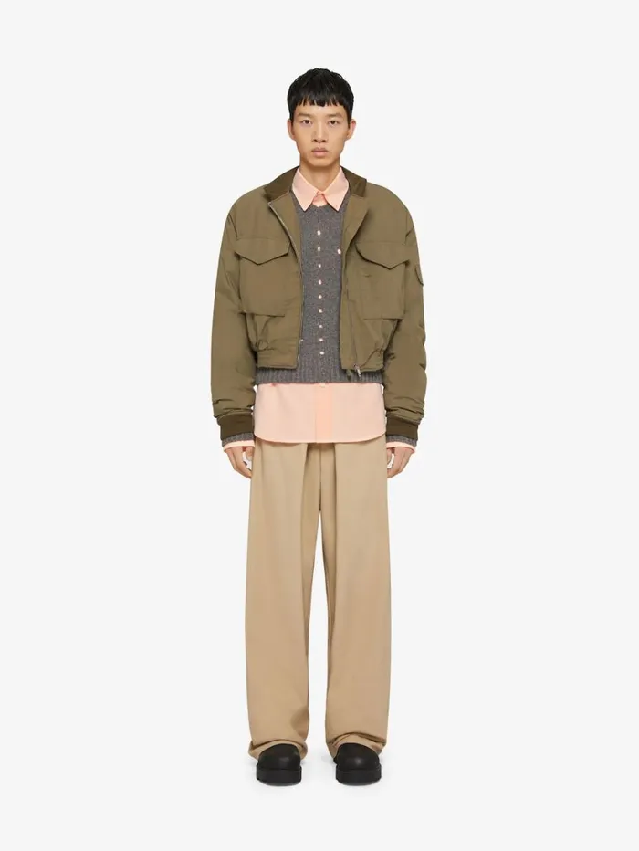 Givenchy Cropped Bomber Jacket In Cotton Olive Green Men Outerwear and Blousons