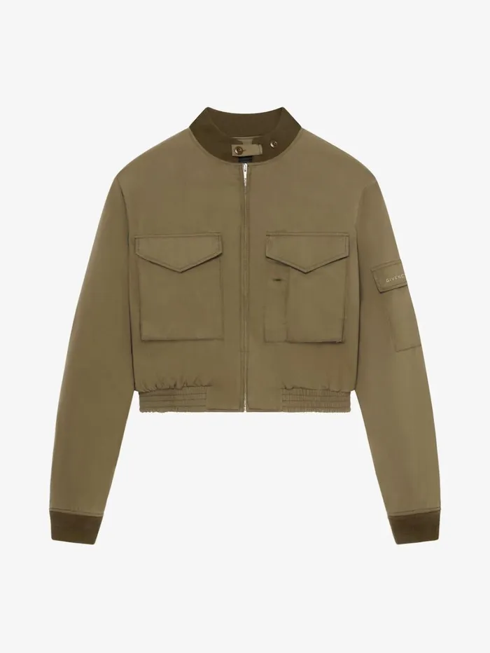 Givenchy Cropped Bomber Jacket In Cotton Olive Green Men Outerwear and Blousons