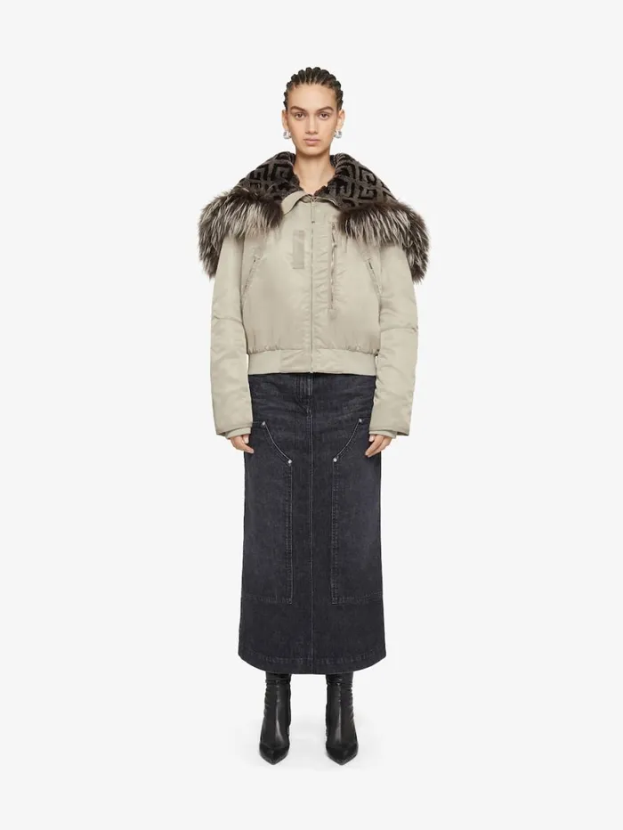 Givenchy Cropped Bomber Jacket With 4G Fur Hood Mastic Women Outerwear and Blousons Givenchy Cropped Bomber Jacket With 4G Fur Hood Mastic Women Outerwear and Blousons