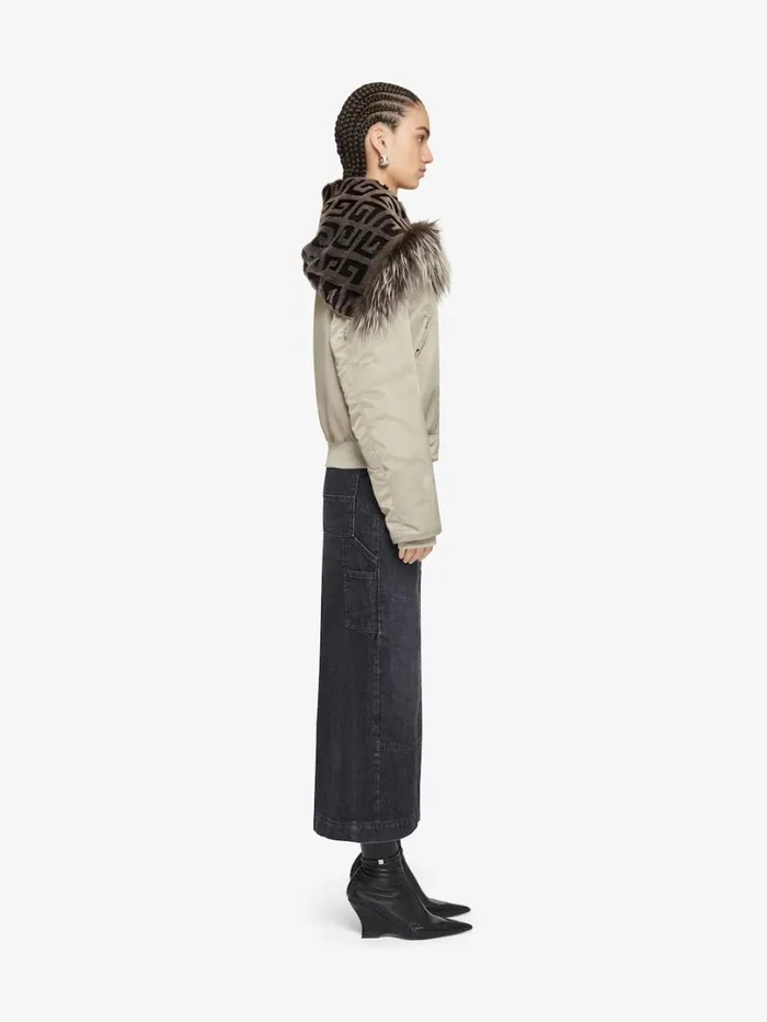 Givenchy Cropped Bomber Jacket With 4G Fur Hood Mastic Women Outerwear and Blousons