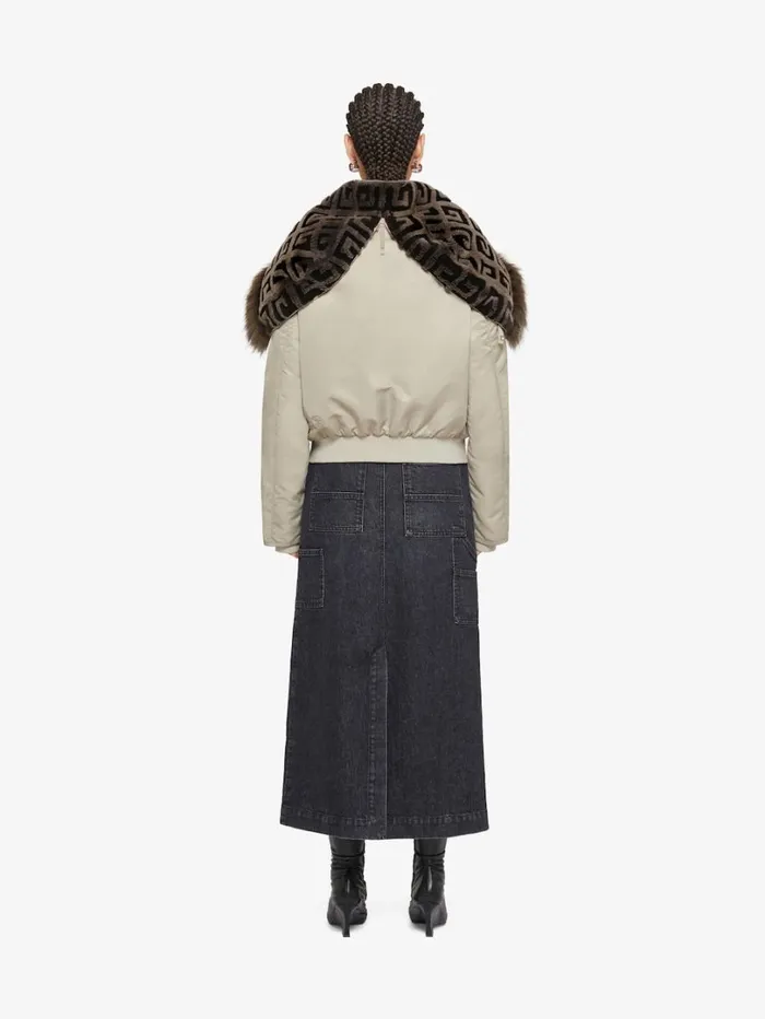 Givenchy Cropped Bomber Jacket With 4G Fur Hood Mastic Women Outerwear and Blousons