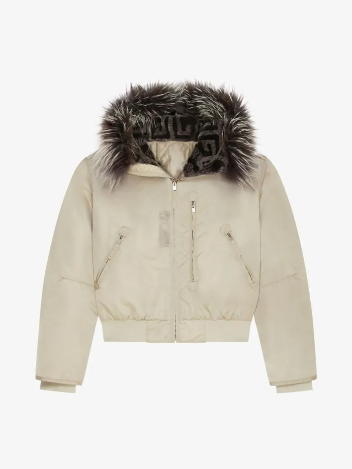 Givenchy Cropped Bomber Jacket With 4G Fur Hood Mastic Women Outerwear and Blousons