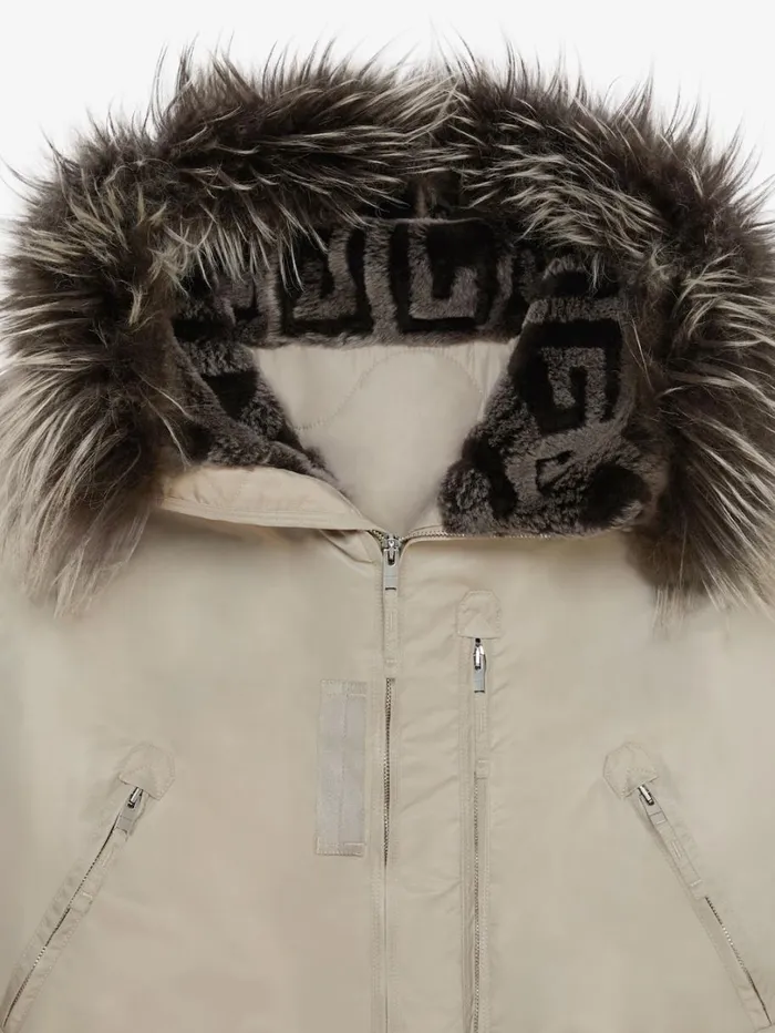 Givenchy Cropped Bomber Jacket With 4G Fur Hood Mastic Women Outerwear and Blousons