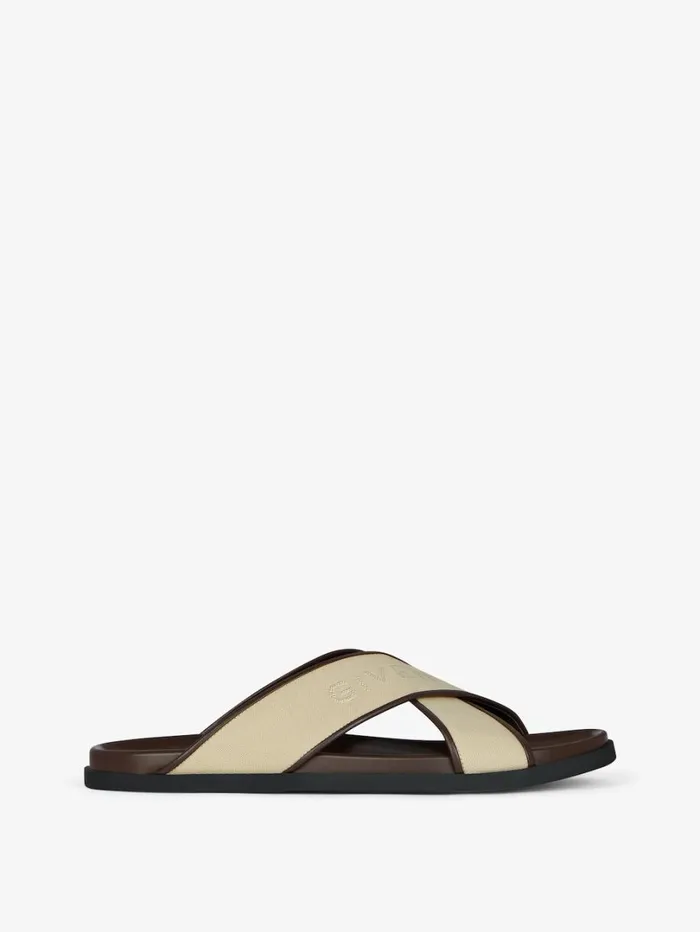 Givenchy G Plage Flat Sandals In Canvas Beige Men Slides and Sandals
