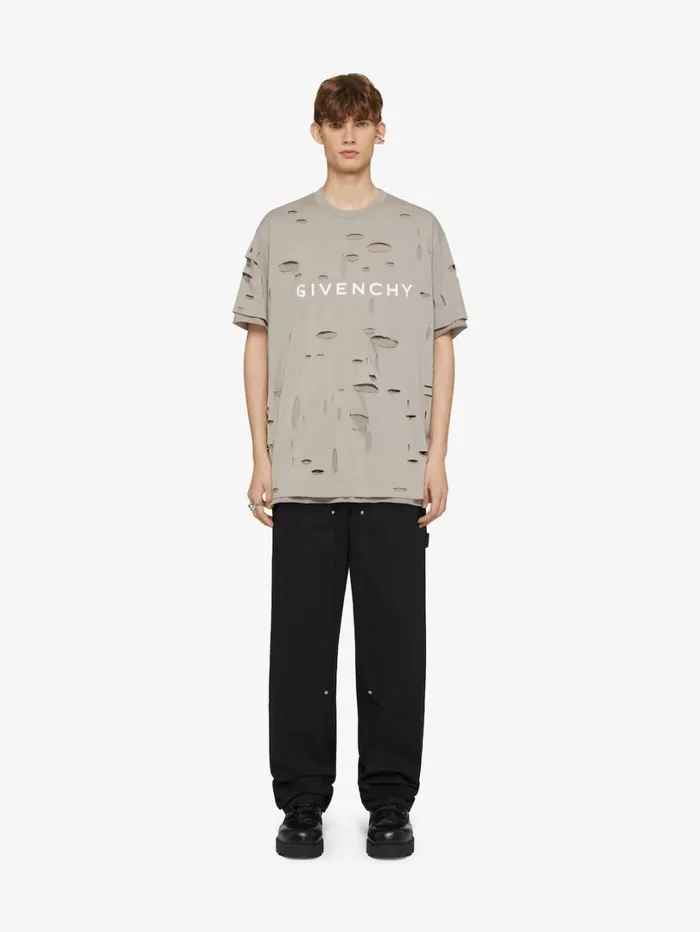 Givenchy GIVENCHY Oversized Tshirt In Destroyed Cotton Taupe Men TShirts