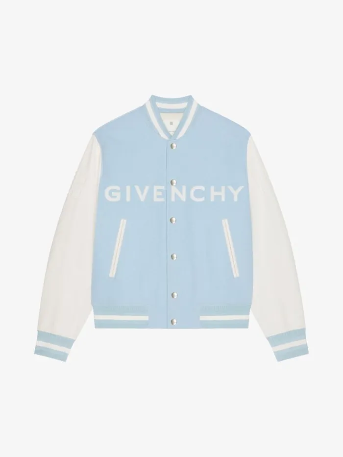 Givenchy GIVENCHY Varsity Jacket In Wool And Leather Whitesky Blue Men Outerwear and Blousons