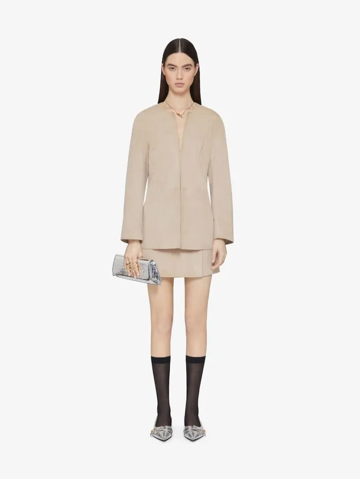 Givenchy Jacket In Suede With 4G Liquid Detail Sand Women Outerwear and Blousons Givenchy Jacket In Suede With 4G Liquid Detail Sand Women Outerwear and Blousons