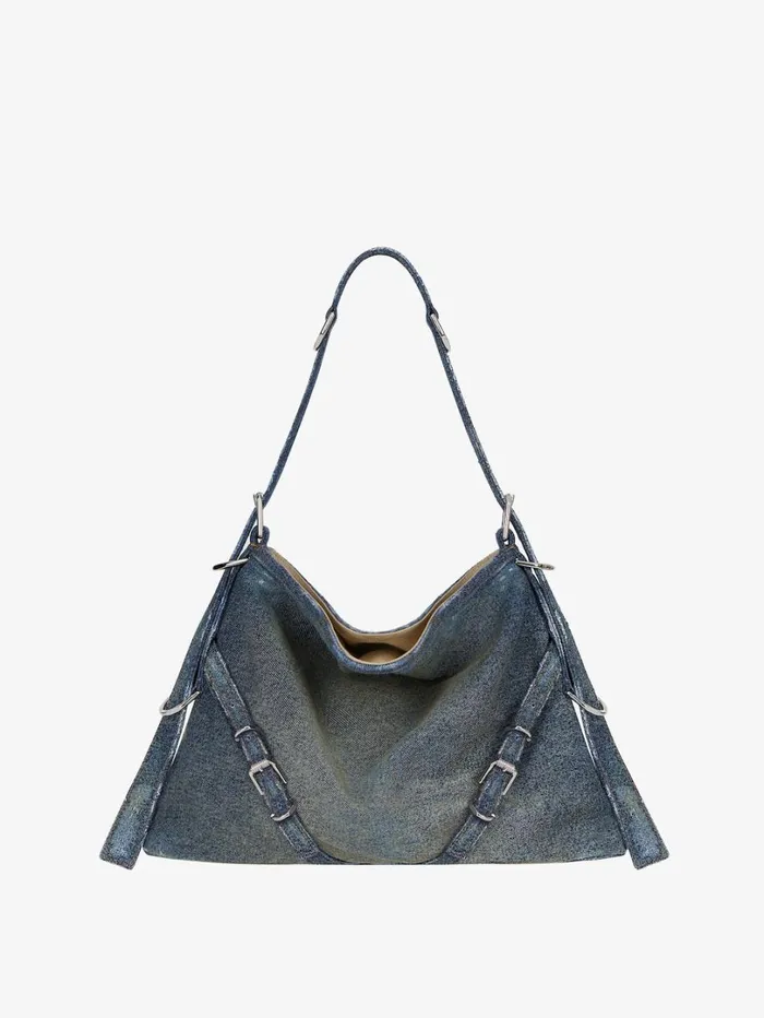 Givenchy Medium Voyou Bag In Washed Denim Military Blue Women Crossbody Bags