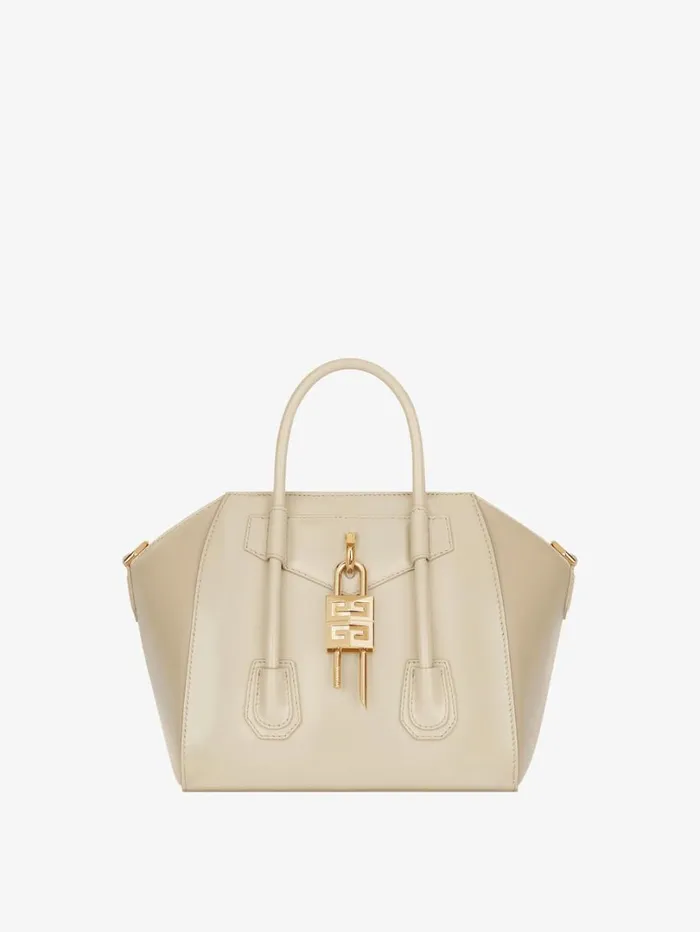 Givenchy Mini Antigona Lock Bag In Box Leather Natural Beige Women Crossbody Bags