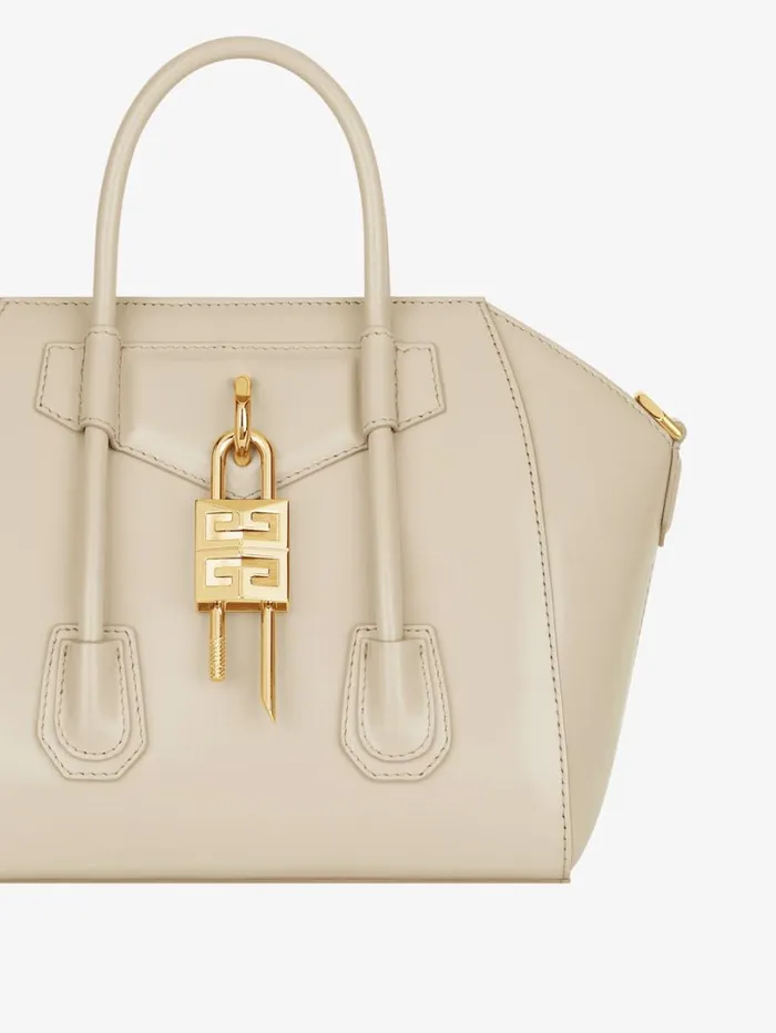 Givenchy Mini Antigona Lock Bag In Box Leather Natural Beige Women Crossbody Bags Givenchy Mini Antigona Lock Bag In Box Leather Natural Beige Women Crossbody Bags