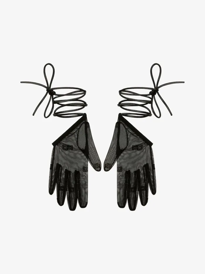 Givenchy Mini Asymmetrical Gloves In 4G Tulle Black Women Belts