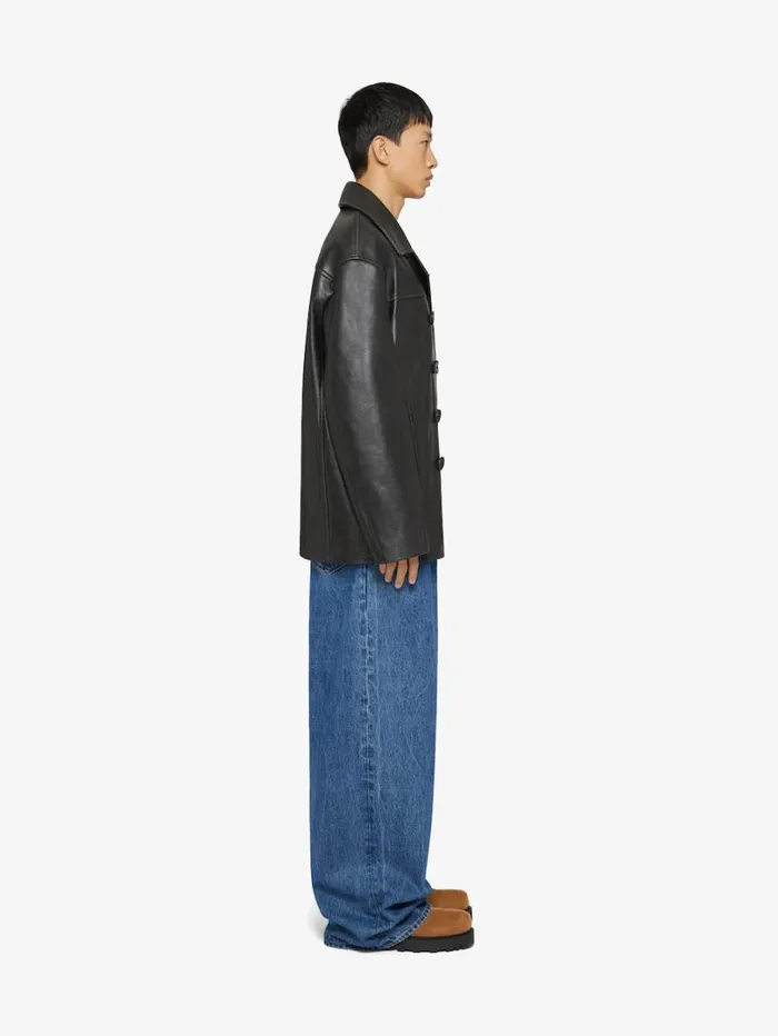 Givenchy Peacoat In Leather Black Men Outerwear and Blousons