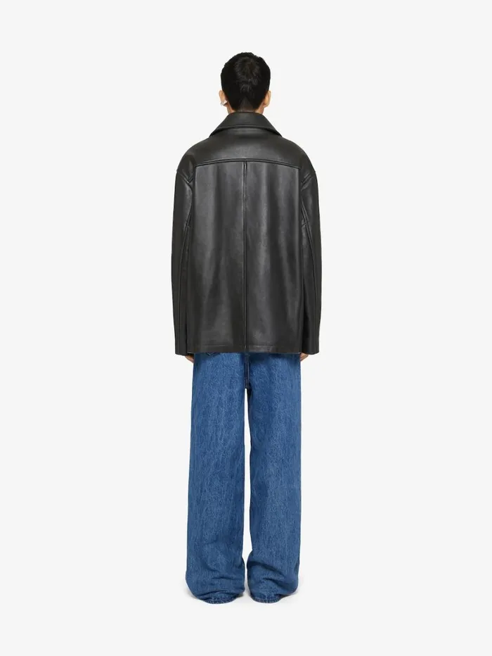 Givenchy Peacoat In Leather Black Men Outerwear and Blousons