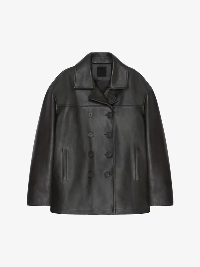 Givenchy Peacoat In Leather Black Men Outerwear and Blousons