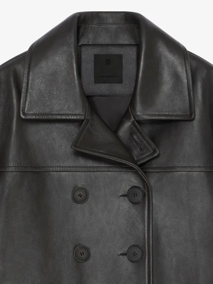Givenchy Peacoat In Leather Black Men Outerwear and Blousons