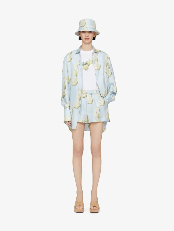 Givenchy Shorts In Silk With Lemon Print Blueyellow Women Pants and Shorts
