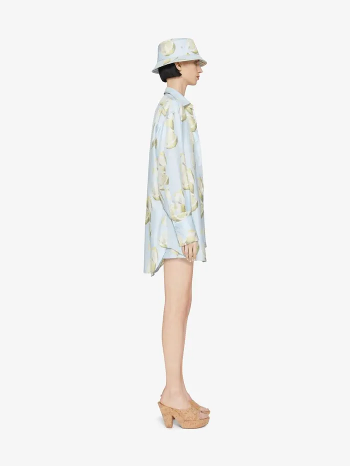 Givenchy Shorts In Silk With Lemon Print Blueyellow Women Pants and Shorts