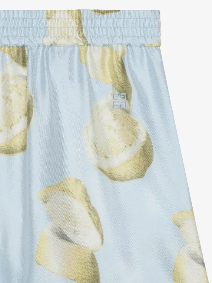 Givenchy Shorts In Silk With Lemon Print Blueyellow Women Pants and Shorts
