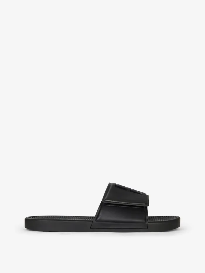 Givenchy Slide Flat Sandals In Synthetic Leather Blackwhite Men Slides and Sandals