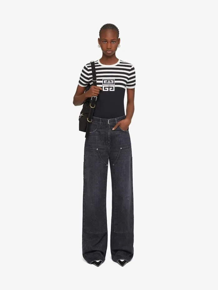 Givenchy Slim Fit 4G Striped Tshirt In Cotton Blackwhite Women TShirts