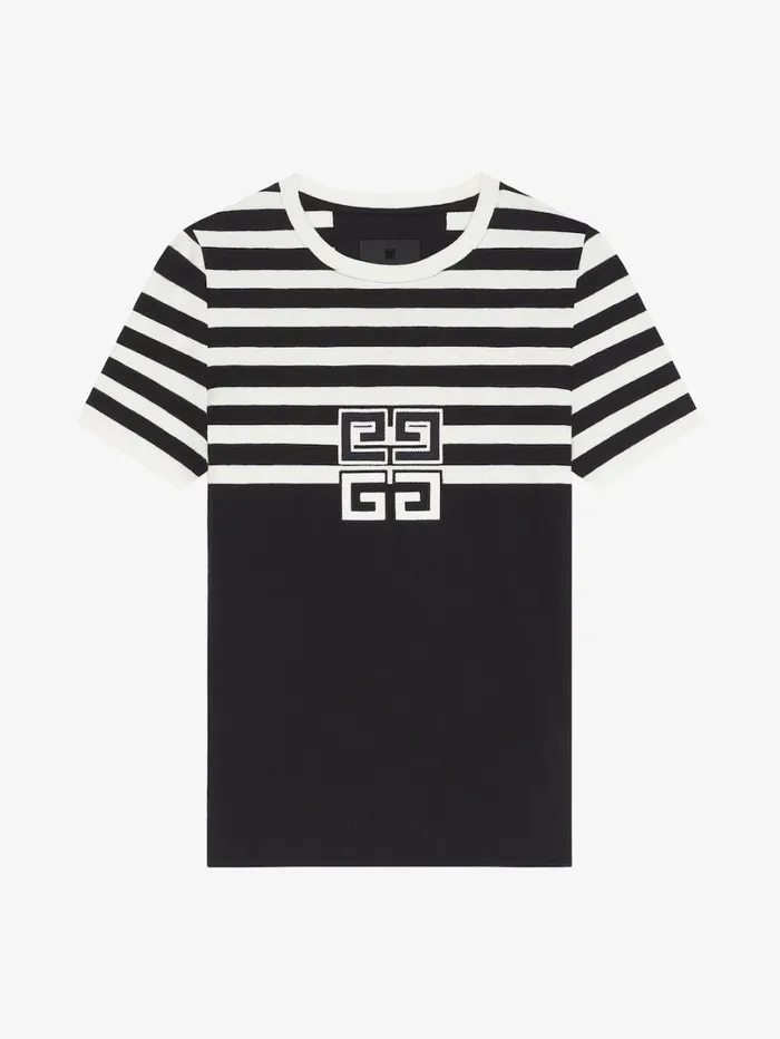 Givenchy Slim Fit 4G Striped Tshirt In Cotton Blackwhite Women TShirts