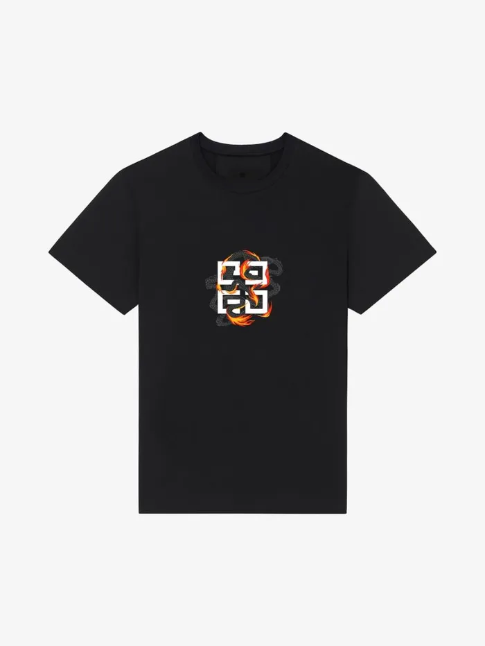 Givenchy Slim Fit Tshirt In Cotton With 4G Dragon Print Black Men TShirts
