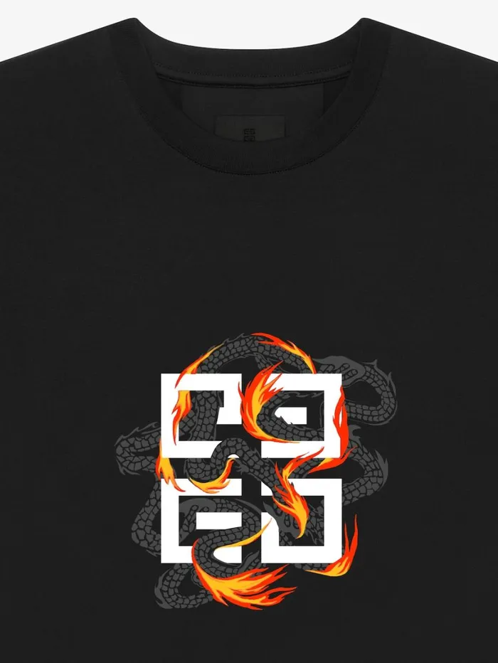 Givenchy Slim Fit Tshirt In Cotton With 4G Dragon Print Black Men TShirts Givenchy Slim Fit Tshirt In Cotton With 4G Dragon Print Black Men TShirts