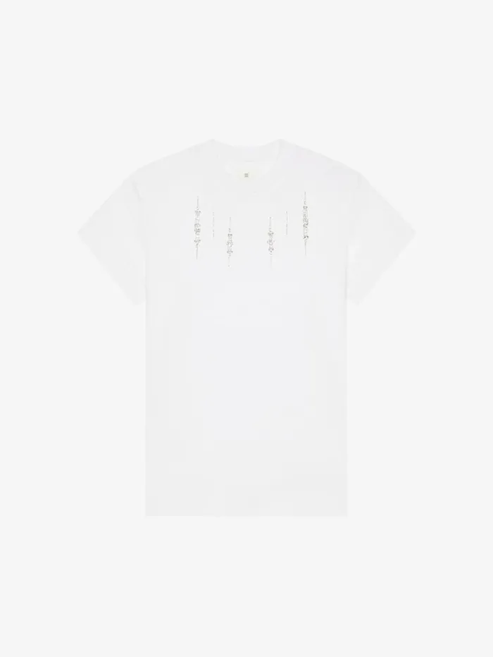 Givenchy Slim Fit Tshirt In Cotton With Crystals Whitesilvery Women TShirts